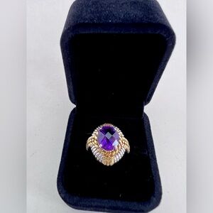 Amethyst Two-Tone Sterling Silver Gold-Plated Statement Ring Size 7